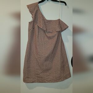 LOFT Plus Size Striped One Shoulder Dress Ruffle 14 Plus (14W)